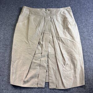 Stella McCartney Pencil Skirt US 12 UK 40 Pleated Front Slit Khaki Silk Cotton